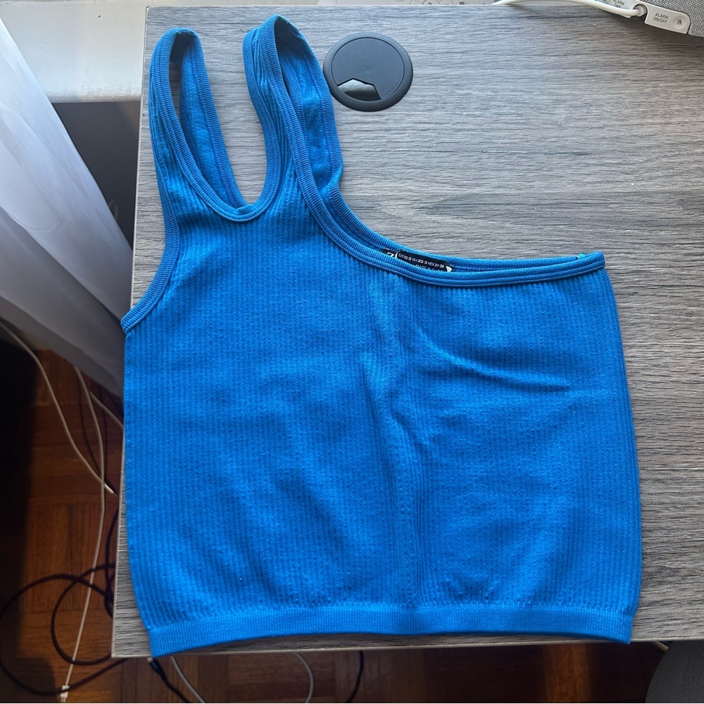 Zara Asymmetric Ribbed Double Strap Crop Tank Top